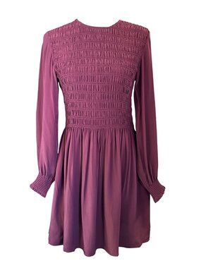Madewell Long-Sleeve Smocked Mini Dress~Size S~Dark Pomegranate NWT L15 33